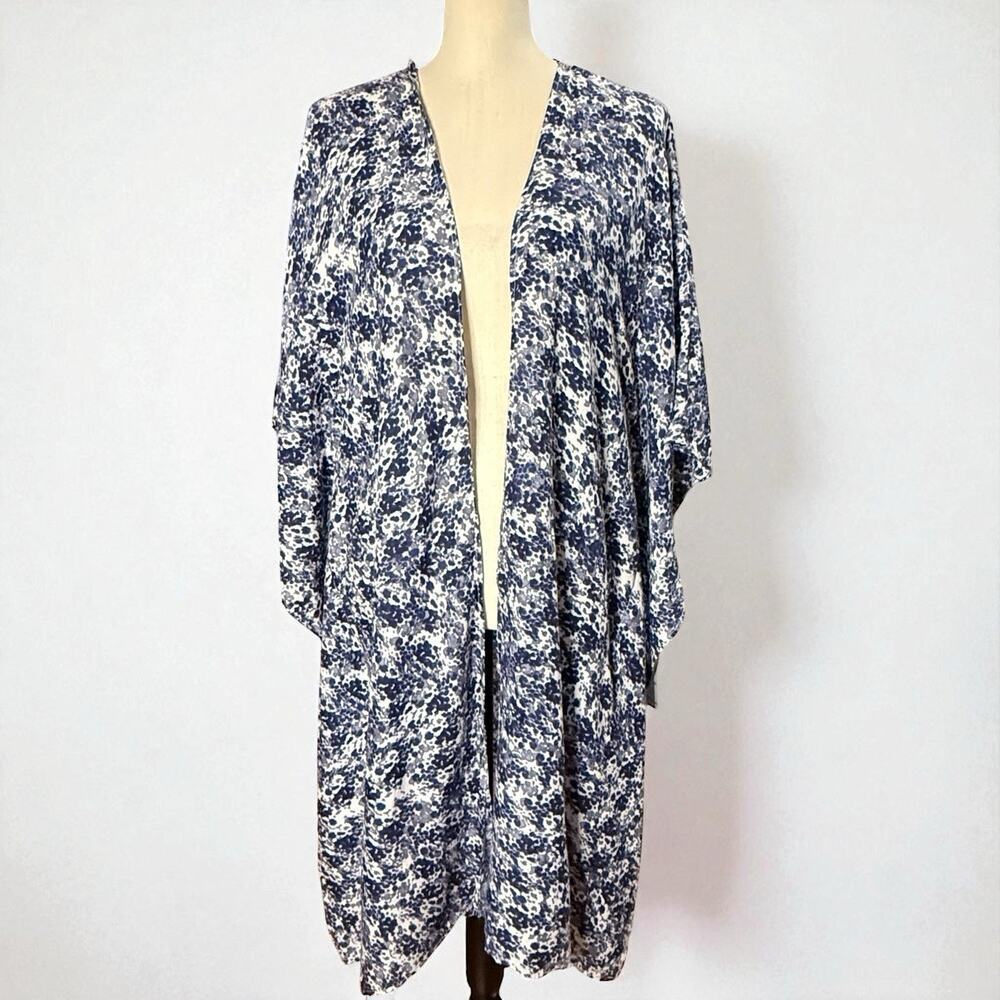 JAPNA Blue Printed Viscose Open Bohemian Kimono Cardigan One Size O/S NWT
